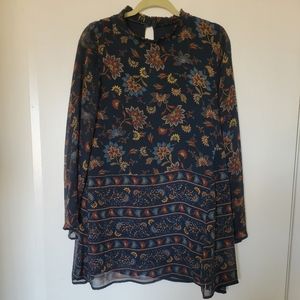 EUC Navy Paisley Boho Swing Mini Dress